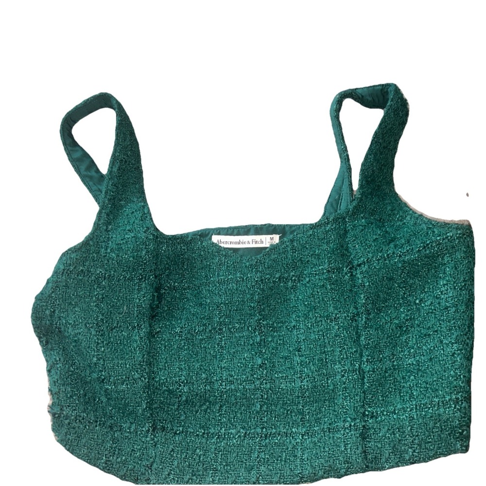 Abercrombie & Fitch Women's Green Crop Top Tank - Medium Tweed Textured